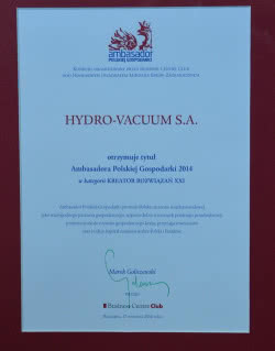 Hydro-Vacuum S.A. Ambasadorem Polskiej GospodarkiHydro-Vacuum S.A. Ambasadorem Polskiej Gospodarki